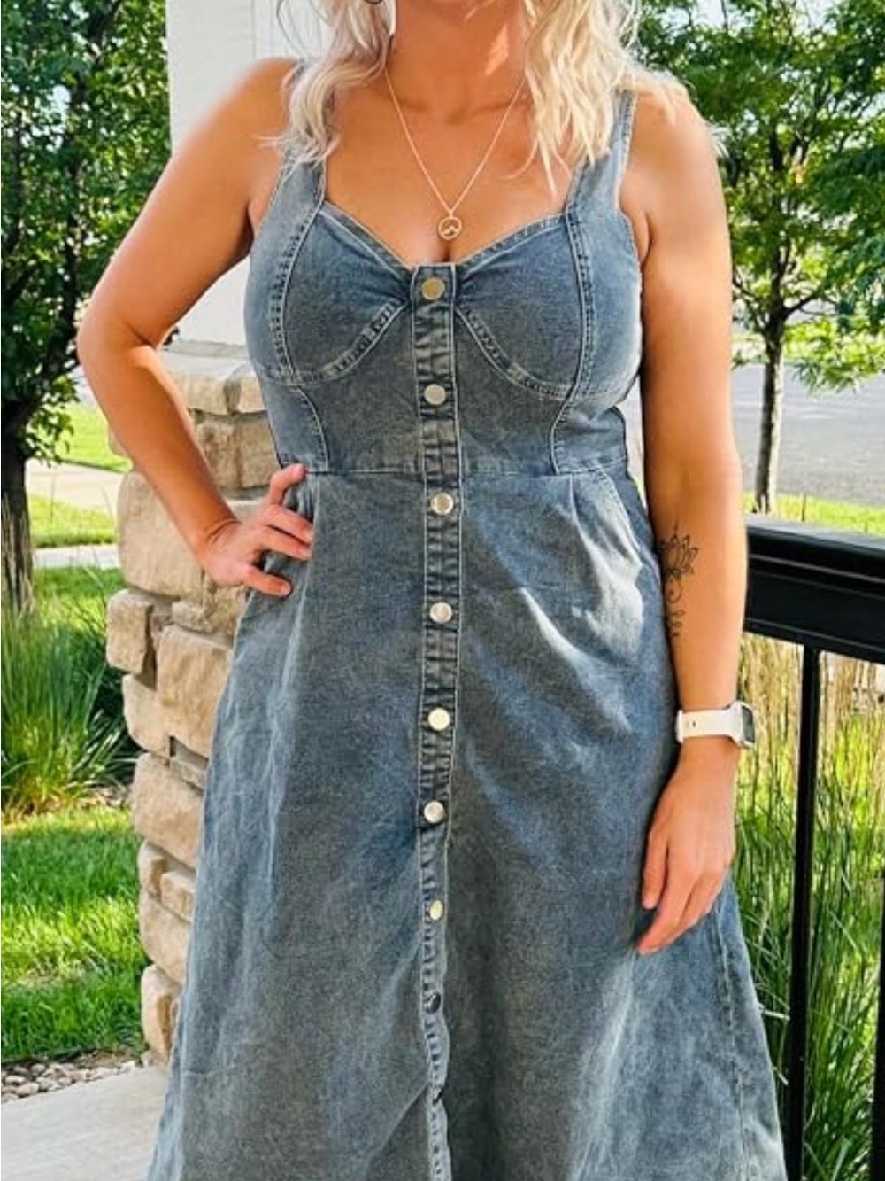 Women’s Washed Denim Button-Front Jeans Dress - Blue